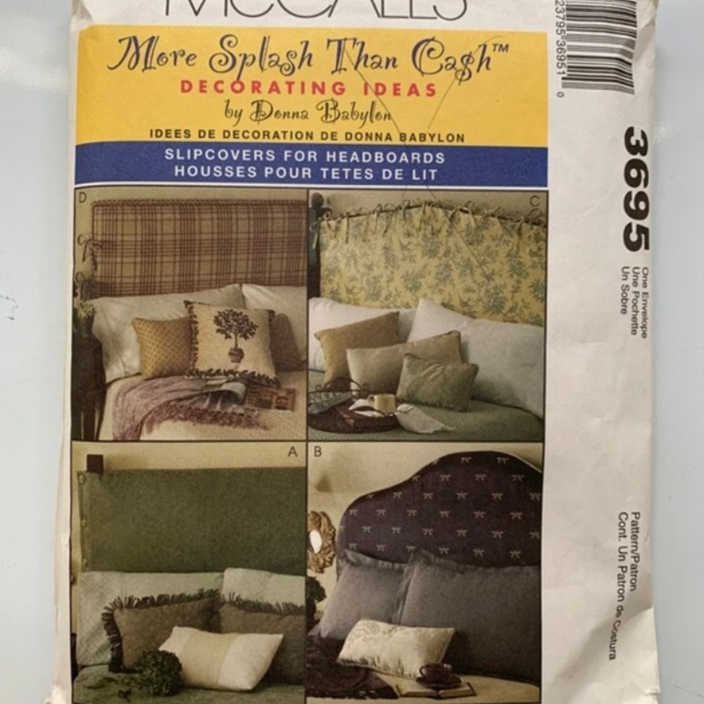 Sewing Pattern #3695 Headboard in 4 variations McCalls